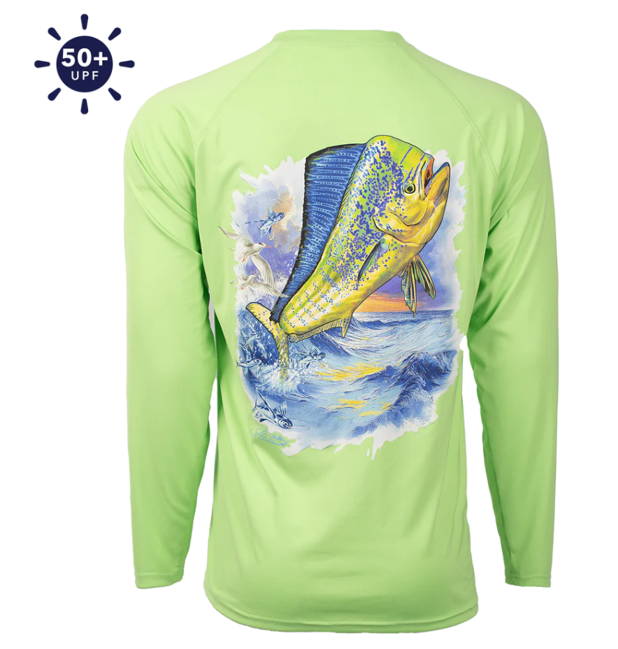 Bimini Bay Hook M' Long Sleeve Performance Shirt Mahi Mahi Green