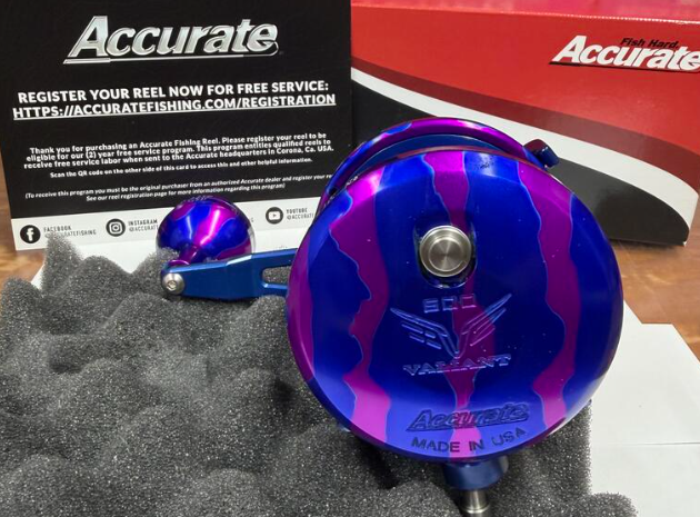 Accurate VT2-600-PUBLC Valiant 2 600 2-Speed Conventional Reel Purple Blue Camo Next-Gen Round Knob