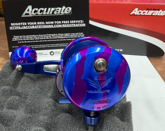 Accurate VT2-500-PUBLC Valiant 2 500 2-Speed Conventional Reel Purple Blue Camo Next-Gen Round Knob
