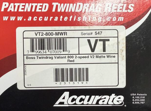 Accurate VT2-800-MWR Boss Valiant 2 800 2-Speed Conventional Reel Matte Wine Red