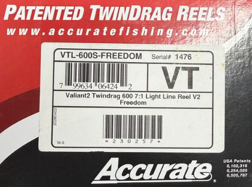 Accurate VTL-600S-FREEDOM Valiant 2 600 Light Line Conventional Reel Freedom Right Hand