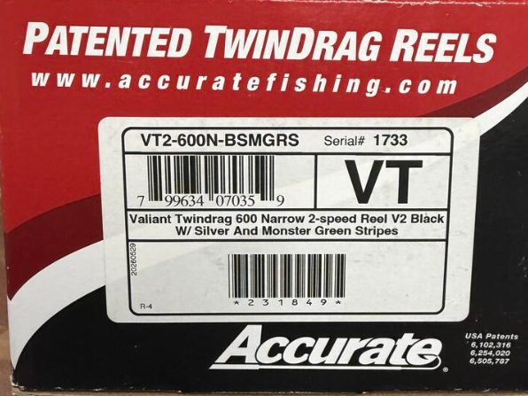 Accurate VT2-600N-BSMGRS Valiant 2 600 Narrow 2-Speed Conventional Black Silver Green Stripes Right SPG Handle