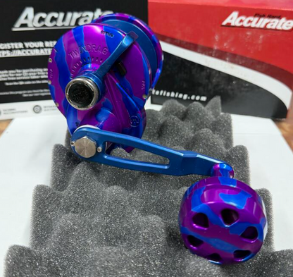 Accurate VTL-600S-PUBLC Valiant 2 Twindrag 600 Light Line Conventional Reel Purple/Blue Camo Right Hand