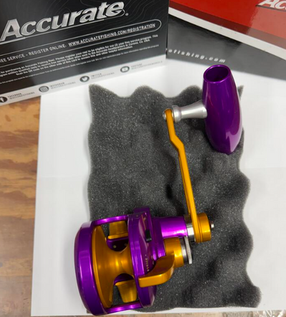 Accurate VT2-500N-JIG-PUIG Valiant 2 500 Narrow 2-Speed Jigging Conventional Reel Purple International Gold