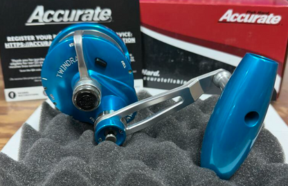 Accurate VT2-600NN-JIG-IBS Valiant 2 600 Extra Narrow 2-Speed Jigging Conventional Reel Ice Blue Silver SPJ Handle