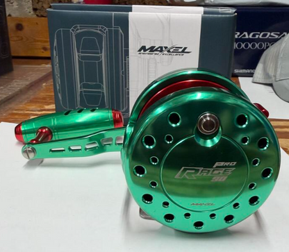 Maxel Rage Pro 90 Custom Green Red Conventional Reel Right Hand