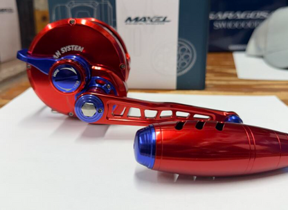 Maxel Rage Pro 90 Custom Red Navy Blue Conventional Reel Right Hand