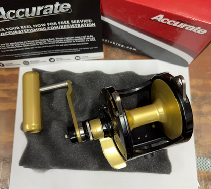 Accurate VT2-800L-BG Boss TwinDrag Valiant 800 2-Speed Conventional Reel Black/Gold Left Hand