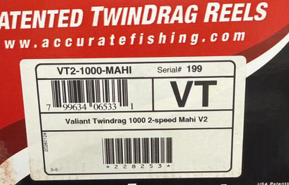 Accurate VT2-1000-MAHI Valiant 2 1000 2-Speed Mahi Conventional Reel Next Gen Handle