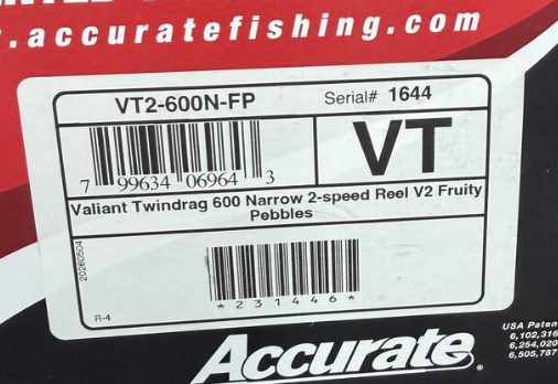 Accurate VT2-600N-FP Valiant 2 600 Narrow 2-Speed Conventional Reel Fruity Pebbles SPJ Handle