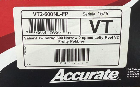 Accurate VT2-600NL-FP Valiant 2 600 Narrow 2-Speed Conventional Reel Fruity Pebbles Left SPJ Handle