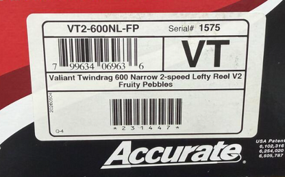 Accurate VT2-600NL-FP Valiant 2 600 Narrow 2-Speed Conventional Reel Fruity Pebbles Left SPJ Handle
