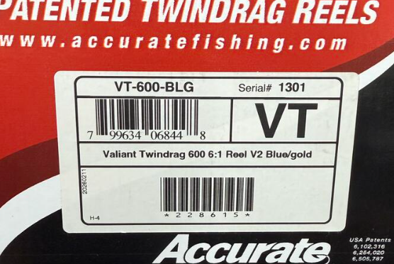 Accurate VT-600-BLG Valiant 2 Twindrag 600 V2 Conventional Reel Blue Gold Right Hand