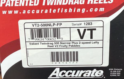 Accurate VT2-500NLP-FP Valiant 2 500 Narrow Plus 2-Speed Reel Fruity Pebbles Left SPJ Handle
