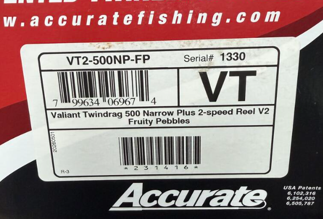 Accurate VT2-500NP-FP Valiant 2 500 Narrow Plus 2-Speed Conventional Reel Fruity Pebbles SPJ Handle
