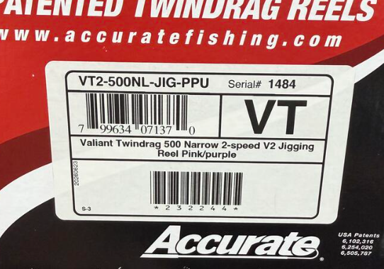 Accurate VT2-500NL-JIG-PPU Valiant 2 500 Narrow 2-Speed V2 Conventional Reel Pink Purple Left Hand