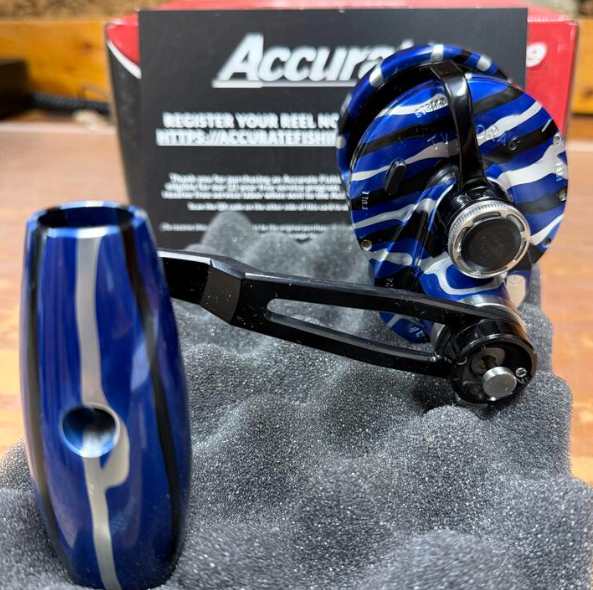 Accurate VT2-500NLP-BT Valiant 2 500 Narrow Plus 2-Speed Conventional Reel Blue Tiger Left SPJ Handle