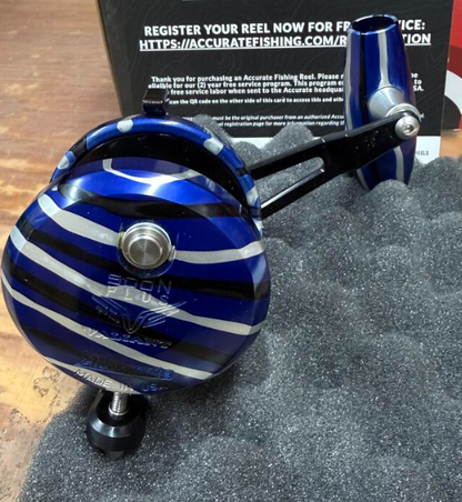 Accurate VT2-500NLP-BT Valiant 2 500 Narrow Plus 2-Speed Conventional Reel Blue Tiger Left SPJ Handle