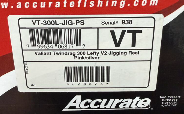 Accurate VT-300L-JIG-PS Valiant 2 Twindrag 300 Conventional Reel Pink Silver Left Hand
