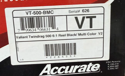 Accurate VT-500-BMC Valiant Twindrag 500 Conventional Reel Black/Multi Color Right Hand