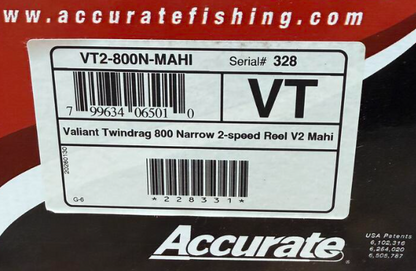 Accurate VT2-800N-MAHI Valiant 2 800 Narrow 2-Speed Reel Mahi Right Hand