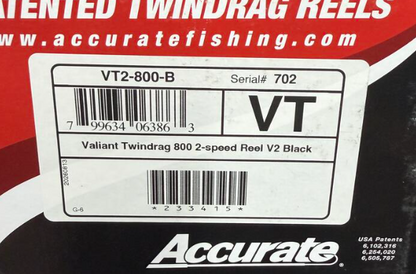 Accurate VT2-800-N Valiant 2 800 2-Speed Conventional Reel Black Extreme Knob