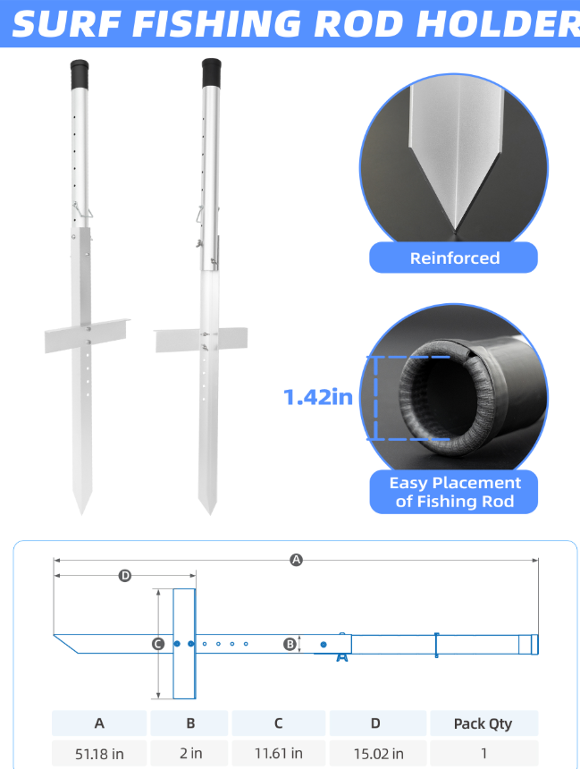 Bluewing Upgraded V4 Adjustable Sand Spike (5 Depth Settings, Thickened), 1pc