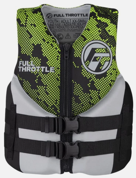 Full Throttle Junior Hinged Rapid Dry Neoprene Life Jacket, Green