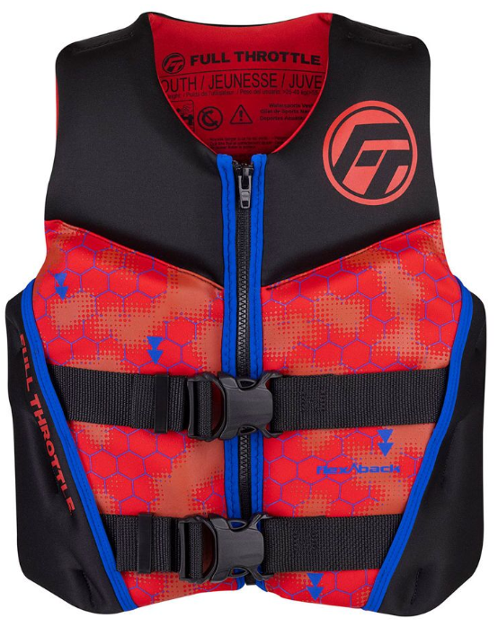 Full Throttle Youth Rapid-Dry Flex-Back Life Jacket in Red