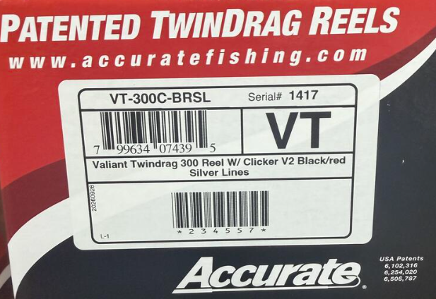 Accurate VT-300C-BRSL Valiant V2 300 Conventional Reel Black Red Silver Clicker Right Hand