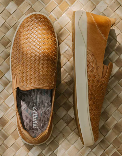 Olukai Men’s Woven Leather Shoes Lae‘ahi Lauhala Fox