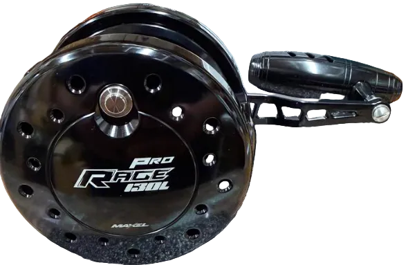 Maxel Rage Pro 130L Conventional Reel Custom Shiny Black Edition Left Hand