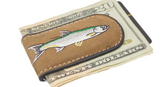 Zep-Pro Embroidered Full Grain Leather Brown Money Clip Tarpon