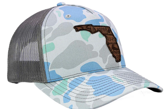 Zep Pro Florida Map Old School Camo Trucker Snapback Hat Duck Blue/Gray/Camo