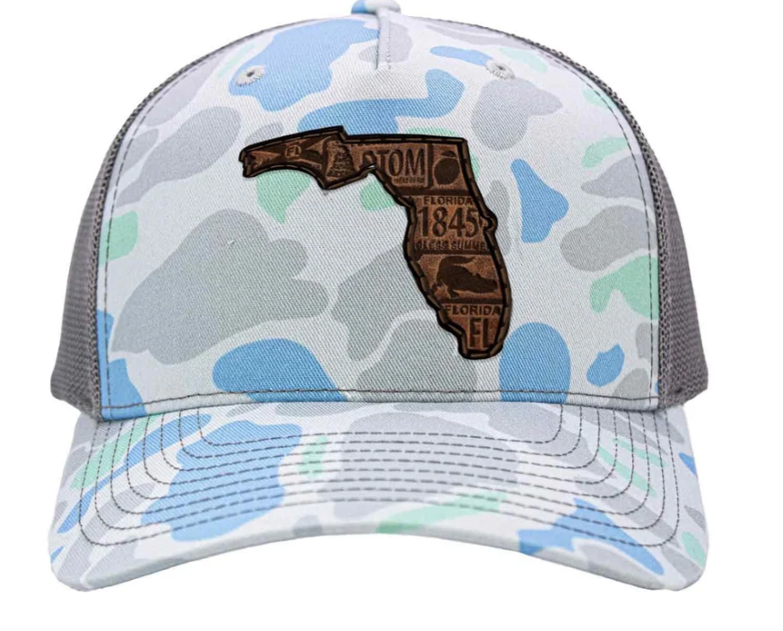 Zep Pro Florida Map Old School Camo Trucker Snapback Hat Duck Blue/Gray/Camo