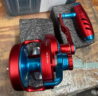 Maxel Rage Pro 60 Red Light Blue Convention Reel Right Hand