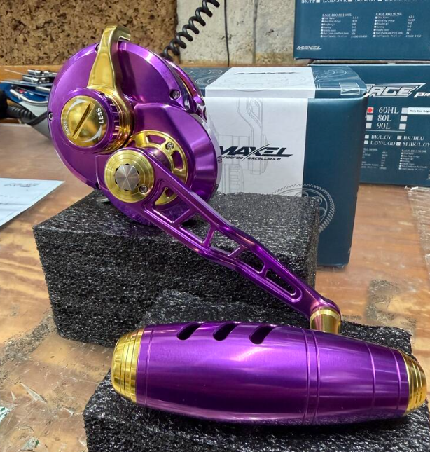 Maxel Rage Pro 60 Purple Gold Conventional Reel Right Hand