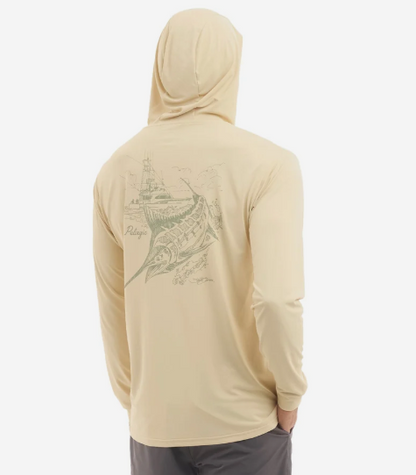 Pelagic Hooded Long Sleeve Fishing Shirt Aquatek Goioine Hook Up Sketch Sand