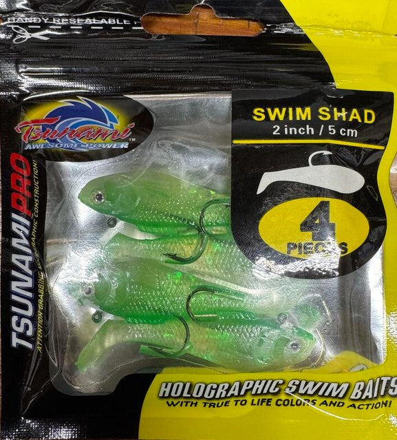 Tsunami Holographic Swim Shad 2"/5cm 1/8oz 4Pack Standard Hook Resealable Bag
