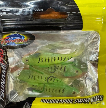 Tsunami Holographic Swim Shad 2"/5cm 1/8oz 4Pack Standard Hook Resealable Bag