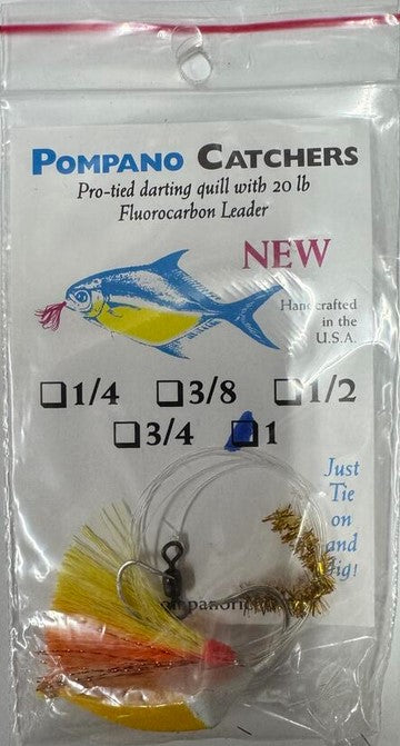 Pompano Catchers Pro-Tied Quill With 20lb Fluorocarbon Leader And Jig