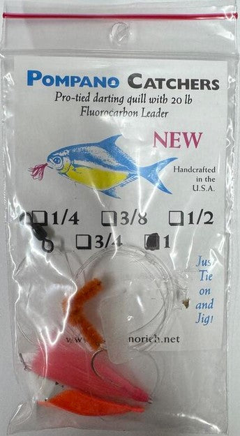 Pompano Catchers Pro-Tied Quill With 20lb Fluorocarbon Leader And Jig