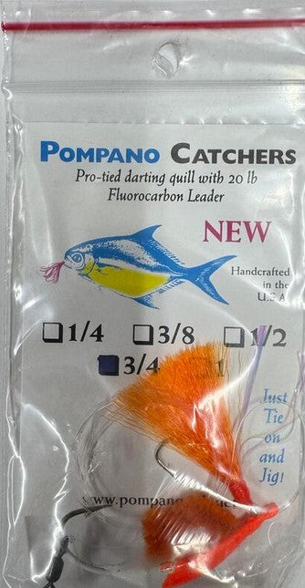 Pompano Catchers Pro-Tied Quill With 20lb Fluorocarbon Leader And Jig