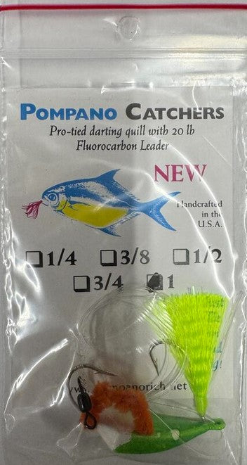 Pompano Catchers Pro-Tied Quill With 20lb Fluorocarbon Leader And Jig