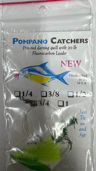 Pompano Catchers Pro-Tied Quill With 20lb Fluorocarbon Leader And Jig