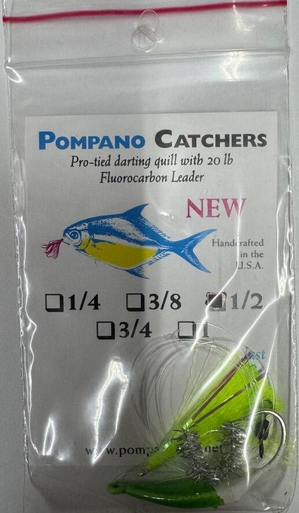 Pompano Catchers Pro-Tied Quill With 20lb Fluorocarbon Leader And Jig