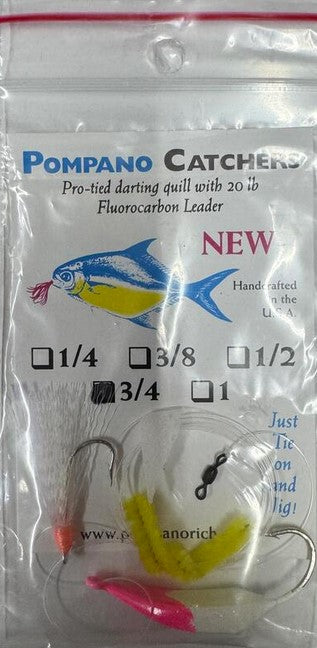 Pompano Catchers Pro-Tied Quill With 20lb Fluorocarbon Leader And Jig