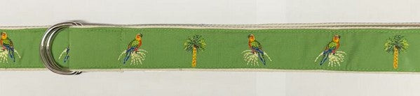 Florida Palm Beach Embroidered Ribbon Belts D Ring