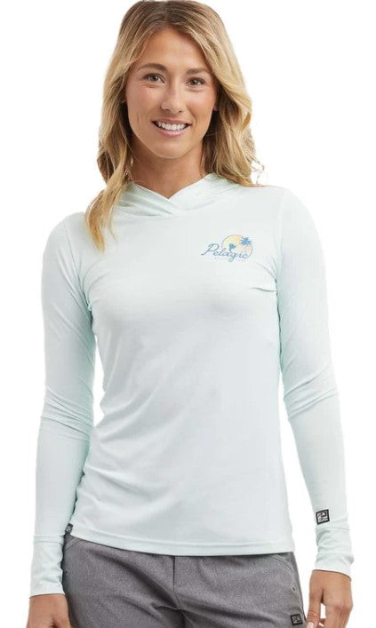 Pelagic Women's Aquatek Hooded Sunset Sails Hooded Performance Long Sleeve Shirt