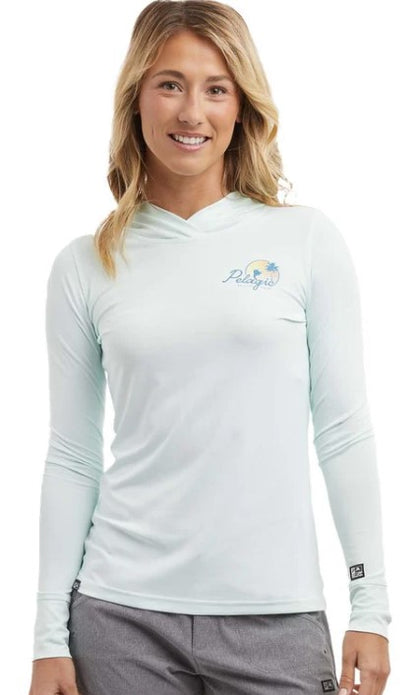 Pelagic Women's Aquatek Hooded Sunset Sails Hooded Performance Long Sleeve Shirt